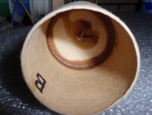 Inside a Paper/Wood bulkhead showing glued Kevlar knot
